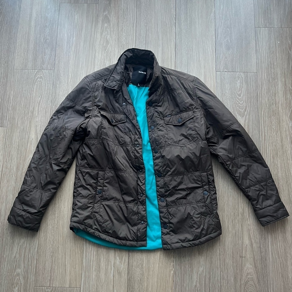 Hurley Lightweight Puffer Jacket Brown Size L Outdoor Travel Packable